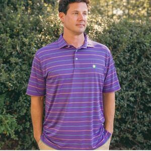 SOUTHERN MARSH FRERET STRIPE PERFORMANCE POLO LARGE purple NWT in packaging